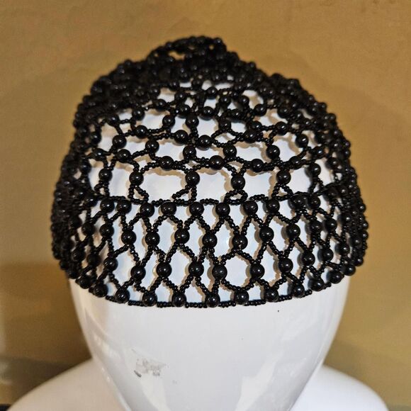 vintage boho whimsigoth black beaded flapper hat main image 5